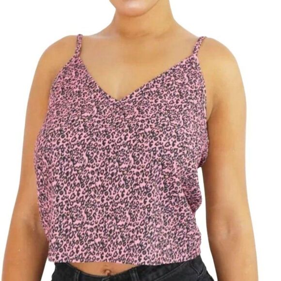 Pretty Little Things Womens Top 8/M Leopard Print Blouse Cami Pink New - Picture 1 of 10